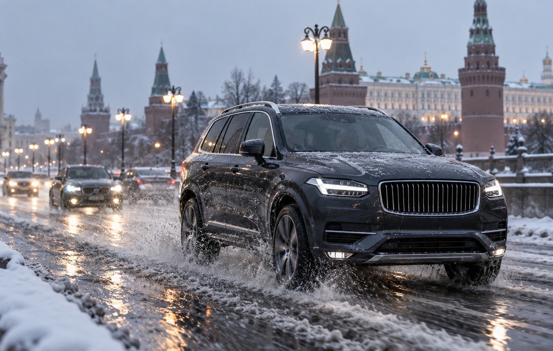 Volvo зимой на московской дороге